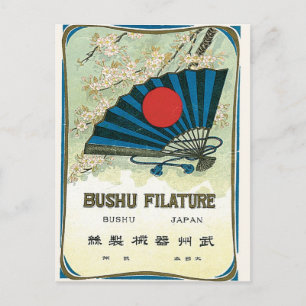 Fan and Sun Vintage Japanese Silk Label Postcard