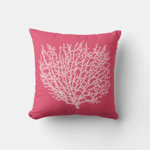 Fan Coral Print, Pale Pink on Deep Coral Pink Cushion