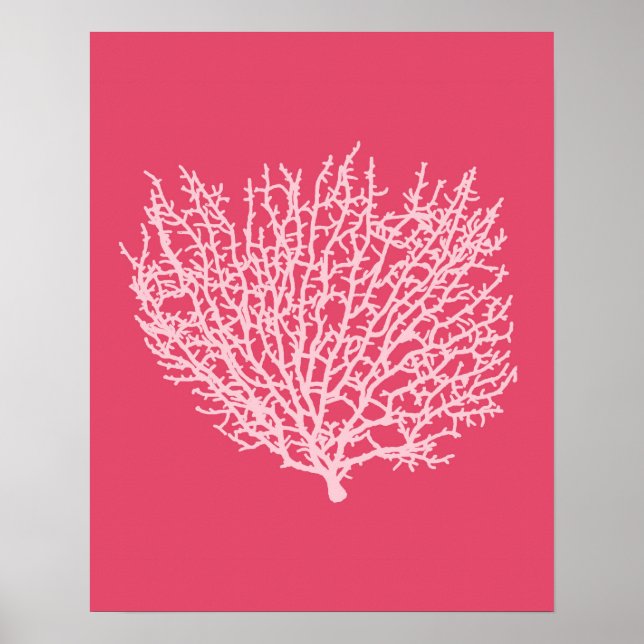 Fan Coral Print, Pale Pink on Deep Coral  Pink Poster (Front)