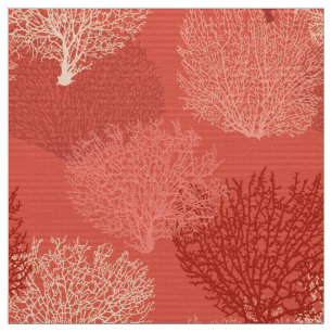 Fan Coral Print, Shades of Coral Orange Fabric