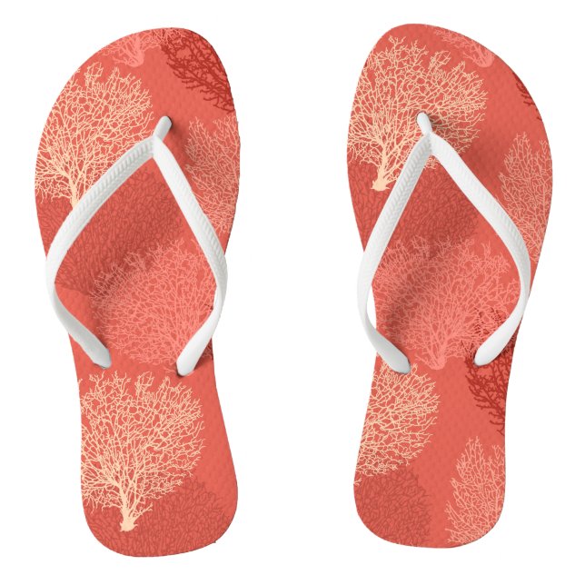 Fan Coral Print, Shades of Coral Orange Jandals (Footbed)