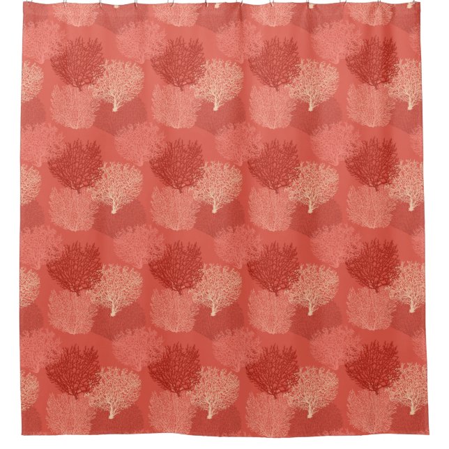 Fan Coral Print, Shades of Coral Orange Shower Curtain (Front)