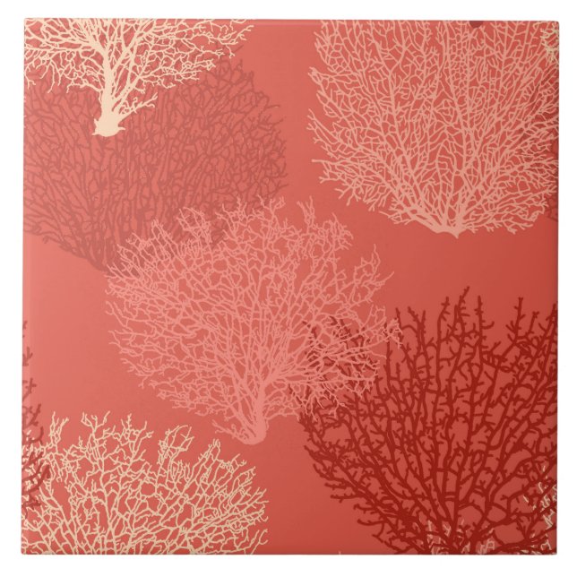 Fan Coral Print, Shades of Coral Orange Tile (Front)