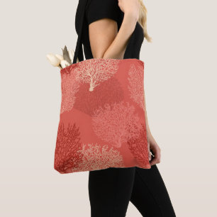 Fan Coral Print, Shades of Coral Orange Tote Bag