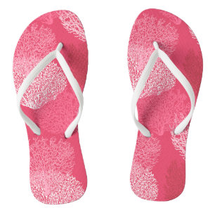 Fan Coral Print, Shades of Coral Pink Jandals