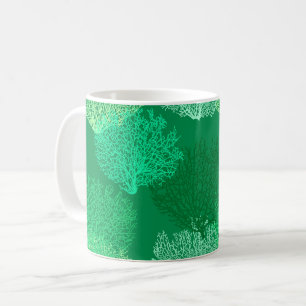 Fan Coral Print, Shades of Jade Green Coffee Mug