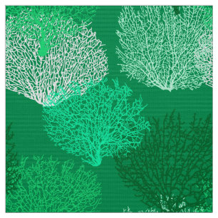 Fan Coral Print, Shades of Jade Green Fabric