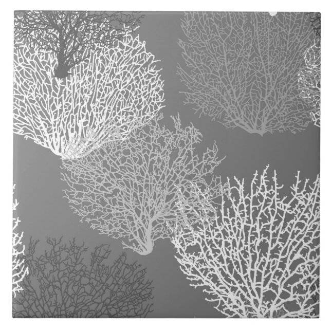 Fan Coral Print, Shades of Silver Grey / Grey Tile (Front)