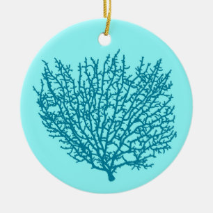 Fan Coral Turquoise on an Aqua Background Ceramic Tree Decoration