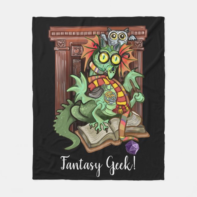Fan Dragon "Fantasy Geek!" Fleece Blanket (Front)