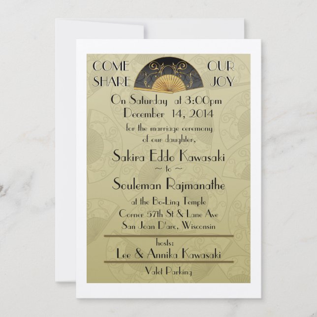 Fan Elegant (Moss) 5x7 Personalised Wedding Invite (Front)