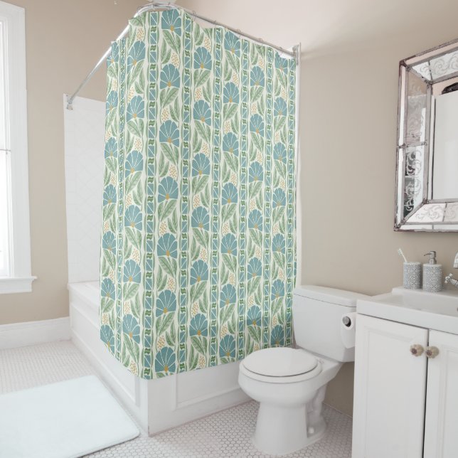 Fan Flower Stripe Shower Curtain (In Situ)