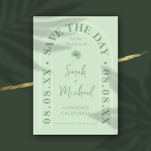 Fan Palm Leaf Tropical Bright Summer Save The Date Invitation