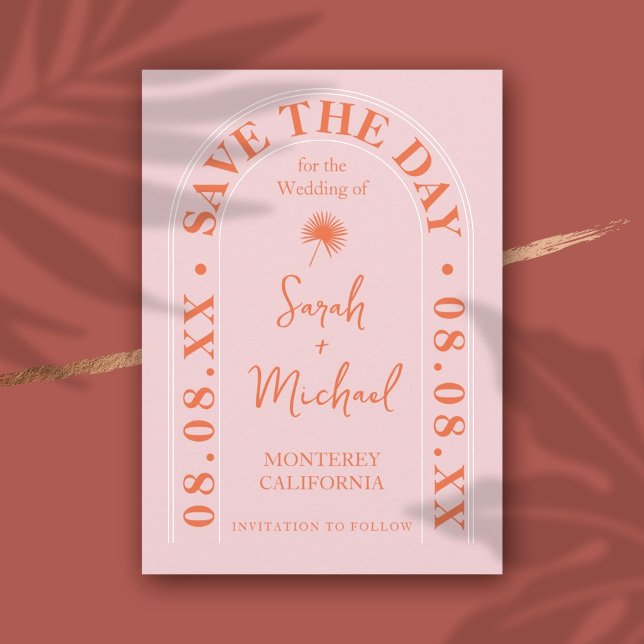Fan Palm Leaf Tropical Bright Summer Save The Date Invitation (Creator Uploaded)