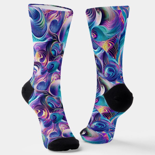 Fanasy Curly Abstract in Blue Socks (Angled)