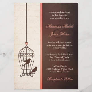 Fanciful Bird Cage - Chocolate & Pink Wedding Invitation
