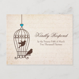 Fanciful Bird Cage - Chocolate & Teal Wedding RSVP Invitation Postcard