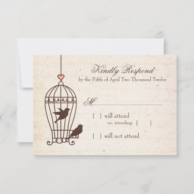 Fanciful Bird Cage - Pink & Chocolate Wedding RSVP (Front)