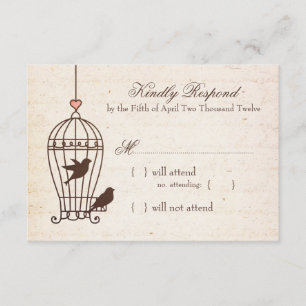 Fanciful Bird Cage - Pink & Chocolate Wedding RSVP Card