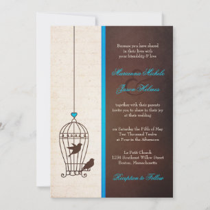 Fanciful Bird Cage - Teal & Chocolate Wedding Invitation