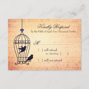 Fanciful Bird Cage with Blue Heart Wedding RSVP Card