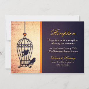 Fanciful Bird Cage with Gold Ribbon Reception Invitation