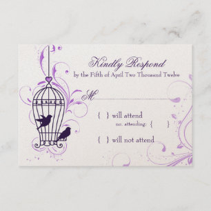 Fanciful Bird Cage with Swirls Aubergine RSVP Card