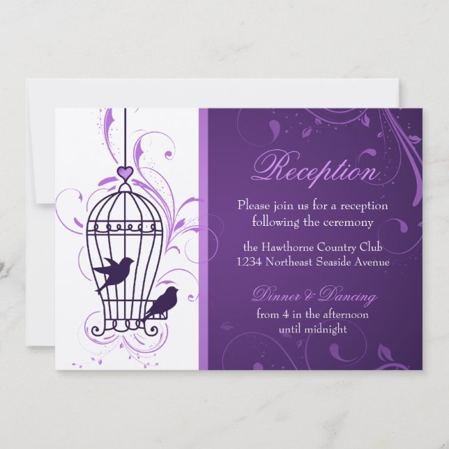 Fanciful Birdcage & Swirls Aubergine Reception Invitation (Front)