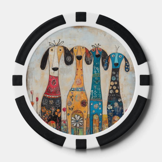 Fanciful Long Tall Hound Dogs Poker Chips (Front)