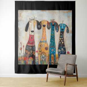 Fanciful Long Tall Hound Dogs Tapestry