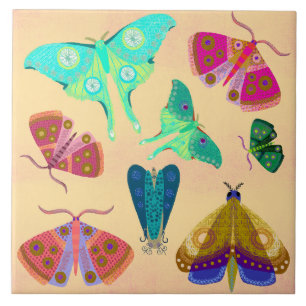 Fanciful Moths Ceramic Kitchen Tile