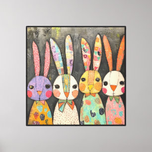 Fanciful Patchwork Easter Bunny Rabbits Canvas Print