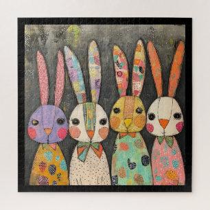 Fanciful Patchwork Easter Bunny Rabbits Jigsaw Puzzle