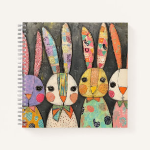Fanciful Patchwork Easter Bunny Rabbits Notebook