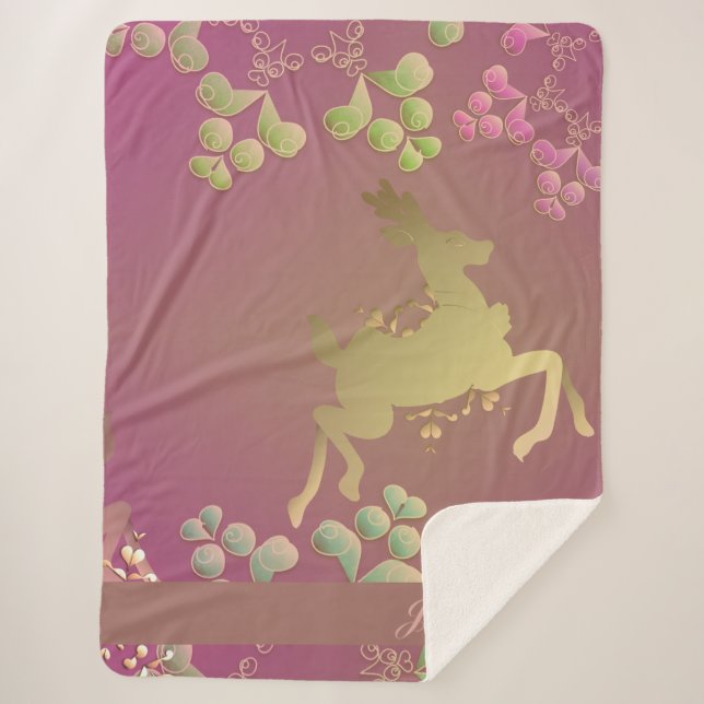 Fanciful Reindeer Snowflake Sherpa Blanket (Front)