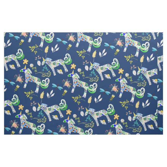 Fanciful Unicorns and Dragonflies Fabric (Fat Quarter)