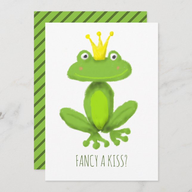 Fancy a kiss frog prince cartoon Valentines's day Holiday Card (Front/Back)