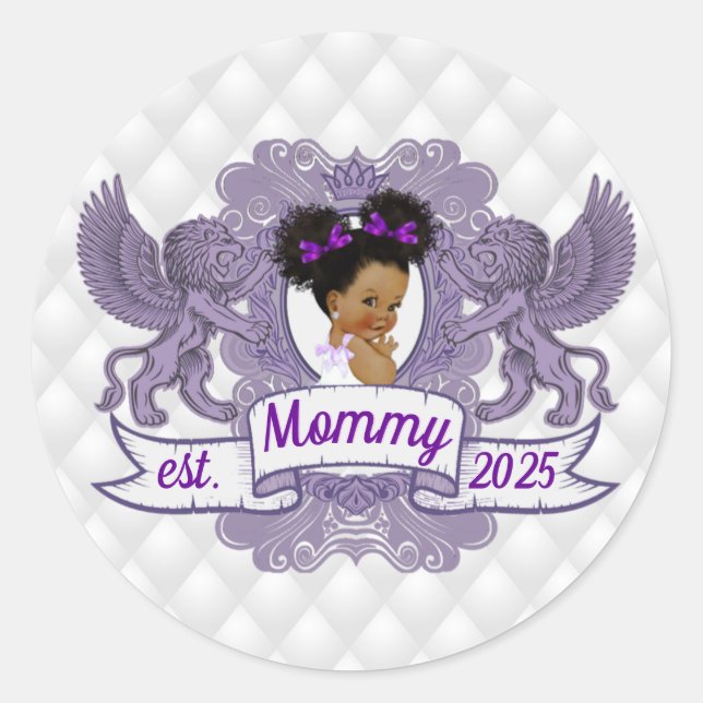 Fancy African Baby Girl Purple|White Princess  Classic Round Sticker (Front)