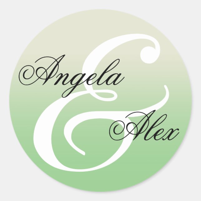 Fancy Ampersand Sage Green Ombre Wedding Classic Round Sticker (Front)