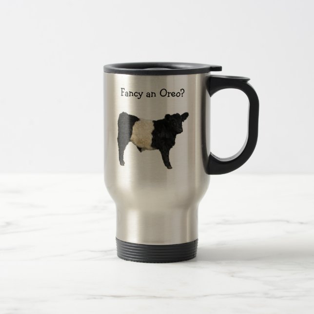 Fancy an Oreo? Belted Galloway Cow Beltie Steer Travel Mug (Right)
