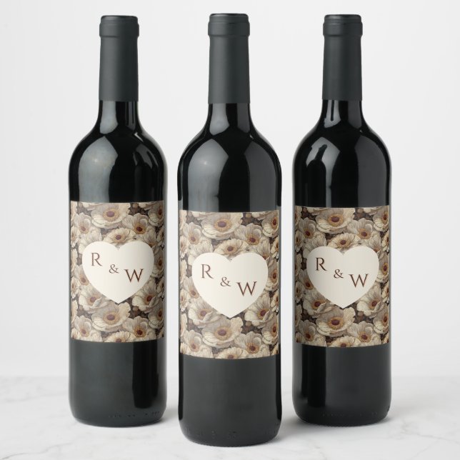 Fancy Anemones Garden Countryside Wedding Wine Label (Bottles)