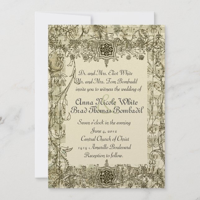 Fancy Antique Music Wedding Invitation (Front)