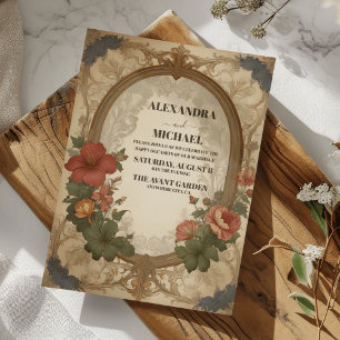 Fancy Antique Vintage Art Nouveau Floral Wedding Invitation