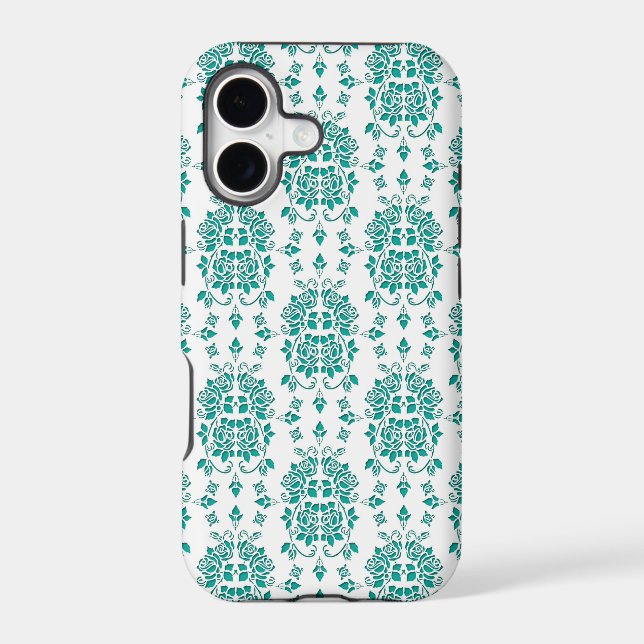 Fancy Aqua Teal Roses Damask Art Pattern (Back)