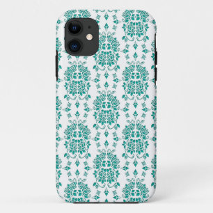 Fancy Aqua Teal Roses Damask Art Pattern Case-Mate iPhone Case