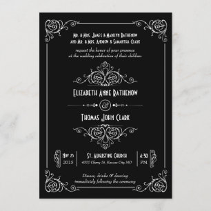 Fancy Art Deco Black & White Wedding Invitations
