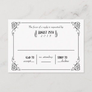 Fancy Art Deco Black & White Wedding RSVP Cards