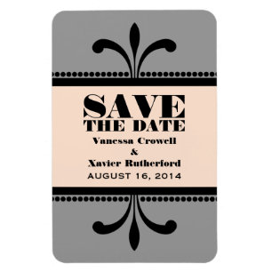 Fancy Art Deco Save the Date Magnet Grey/Peach