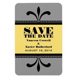 Fancy Art Deco Save the Date Magnet Grey/Yellow