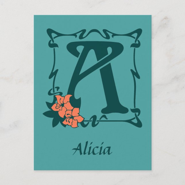 Fancy art nouveau letter A Postcard (Front)